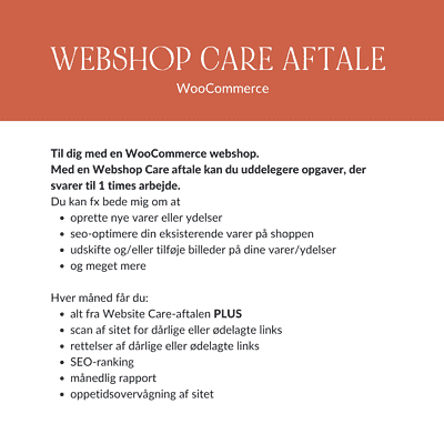 webshop care, Webshop Care aftale, WordPress, support, Katrine Brandborg, www.katrinebrandborg.dk